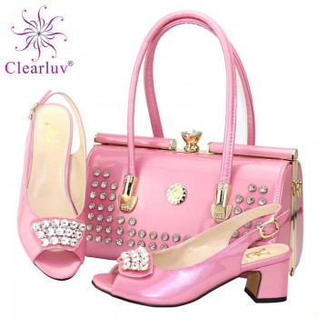 Italian Shoes and Bags To Match Shoes with Bag Decorated with Rhinestone Shoes and Bag Set African Sets 2019 Party Shoe and Bag