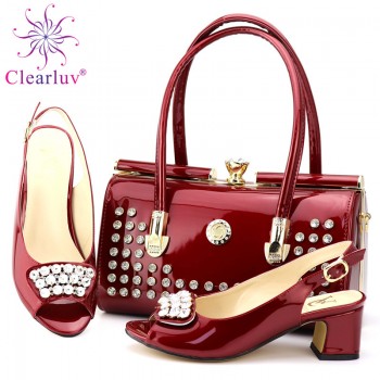 Italian Shoes and Bags To Match Shoes with Bag Decorated with Rhinestone Shoes and Bag Set African Sets 2019 Party Shoe and Bag