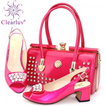 Italian Shoes and Bags To Match Shoes with Bag Decorated with Rhinestone Shoes and Bag Set African Sets 2019 Party Shoe and Bag