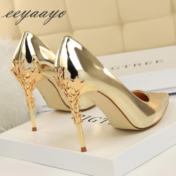 2019 New Spring/Autumn Women Pumps High Thin Heels Pointed Toe Metal Decoration Sexy Bridal Wedding Women Shoes Silver High Heel