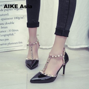Aike Asia  New Women Pumps Summer Fashion Sexy Rivets Pointed Toe Wedding Party High Heeled Shoes Woman Sandals Zapatos Mujer
