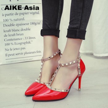 Aike Asia  New Women Pumps Summer Fashion Sexy Rivets Pointed Toe Wedding Party High Heeled Shoes Woman Sandals Zapatos Mujer
