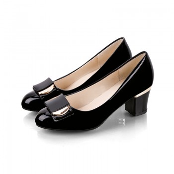 Plus Size Woman Dress Shoes OL Office Lady Shoes Patent Leather High Heels Women Shoes Square Heeled Pumps Ladies Shoes 67H42