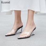 Kcenid Women pumps sandals clear crystal transparent wedge heel pumps fashion summer pointed toe party ladies shoes size 33-41