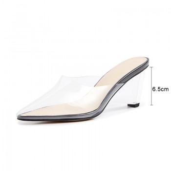 Kcenid Women pumps sandals clear crystal transparent wedge heel pumps fashion summer pointed toe party ladies shoes size 33-41