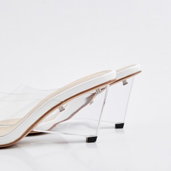 Kcenid Women pumps sandals clear crystal transparent wedge heel pumps fashion summer pointed toe party ladies shoes size 33-41
