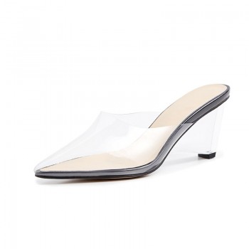 Kcenid Women pumps sandals clear crystal transparent wedge heel pumps fashion summer pointed toe party ladies shoes size 33-41