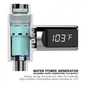 LED Display Fahrenheit Home Water Shower Thermometer Flow Self-Generating Electricity Water Temperture Meter