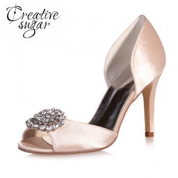 Creativesugarsatin Dorsay crystal rhinestone charm open toe woman shoes watercolor bridal wedding party evening dress pumps red