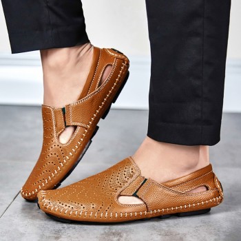 Men Fashion Leather Sandals Plus Size 45 46 47 Casual Slip-on Summer Shoes 5 Colors Size 38-47