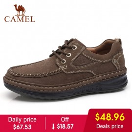 Camel Autumn Winter Genuine Leather Mens Shoes Lace-up Man Outdoor Casual Shoes Thick Bottom Stitch Non-slip Male Shoes