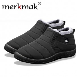 Merkmak New Fashion Men Winter Shoes Solid Color Snow Boots Plush Inside Bottom Keep Warm Waterproof Ski Boots Size 35 - 47