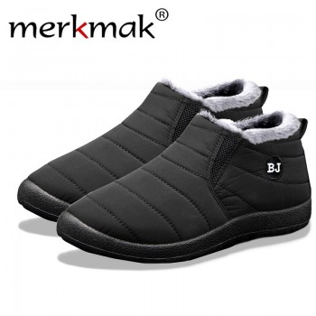Merkmak New Fashion Men Winter Shoes Solid Color Snow Boots Plush Inside Bottom Keep Warm Waterproof Ski Boots Size 35 - 47