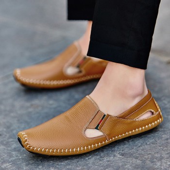 Men Leather Driving Shoes Plus Size 45 46 47 Casual Slip-on Summer Shoes 5 Colors Size 38-47