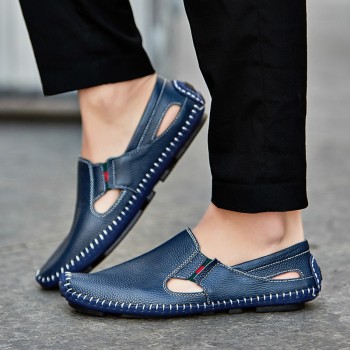 Men Leather Driving Shoes Plus Size 45 46 47 Casual Slip-on Summer Shoes 5 Colors Size 38-47