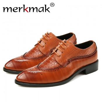 Merkmak 38-48 Fashion Leather shoes Men Dress Shoe Pointed Oxfords Shoes For Men Lace Up Designer Luxury Men Formal Shoes 2018