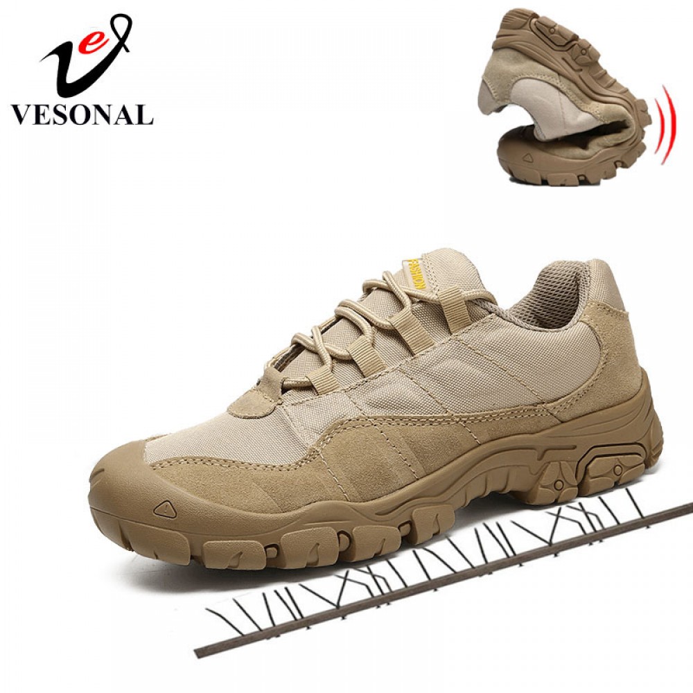 VESONAL Cow Suede Leather Work Safety Male Sneakers Shoes For Men Adult Non-Slip Casual Military Army Autumn Patchwork Footwear