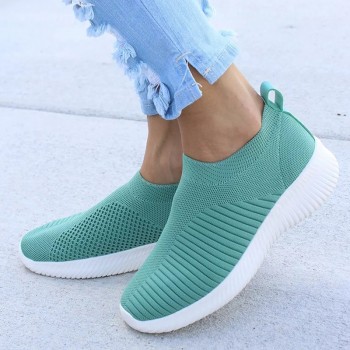 MCCKLE Plus Size Women Casual Knitting Sock Sneakers Stretch Flat Platform Fashion Ladies Slip On Shoes Female Leisure Footwear