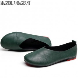 Plus size Genuine Leather Flat Shoes Woman Handmade Leather Loafers Flexible Spring Casual shoes woman Flats zapatos mujer k20