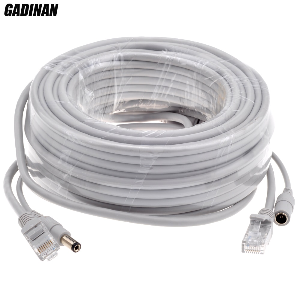 GADINAN 5M/10M/15M/20M/30M Optional Gray CAT5/CAT-5e Ethernet Cable RJ45 + DC Power CCTV Network Lan Cable For System IP Cameras