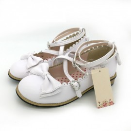 Dropshipping Lolita Shoes Women Flats Low Round with Cross Straps Bow Cute Girls Princess Tea Party Shoes Students Lovely Shoes