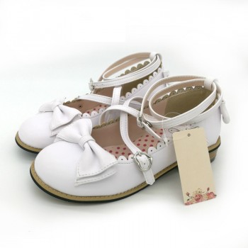 Dropshipping Lolita Shoes Women Flats Low Round with Cross Straps Bow Cute Girls Princess Tea Party Shoes Students Lovely Shoes
