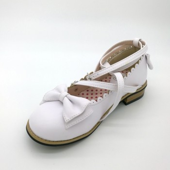 Dropshipping Lolita Shoes Women Flats Low Round with Cross Straps Bow Cute Girls Princess Tea Party Shoes Students Lovely Shoes