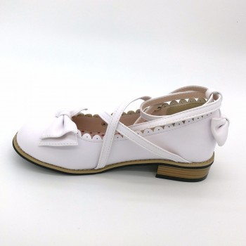 Dropshipping Lolita Shoes Women Flats Low Round with Cross Straps Bow Cute Girls Princess Tea Party Shoes Students Lovely Shoes
