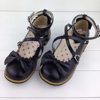 Dropshipping Lolita Shoes Women Flats Low Round with Cross Straps Bow Cute Girls Princess Tea Party Shoes Students Lovely Shoes