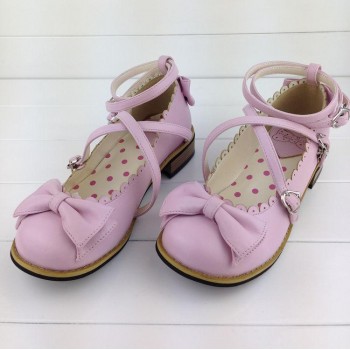 Dropshipping Lolita Shoes Women Flats Low Round with Cross Straps Bow Cute Girls Princess Tea Party Shoes Students Lovely Shoes