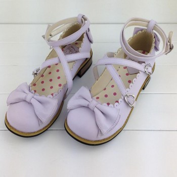 Dropshipping Lolita Shoes Women Flats Low Round with Cross Straps Bow Cute Girls Princess Tea Party Shoes Students Lovely Shoes