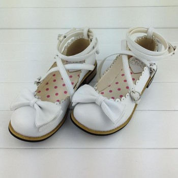 Dropshipping Lolita Shoes Women Flats Low Round with Cross Straps Bow Cute Girls Princess Tea Party Shoes Students Lovely Shoes