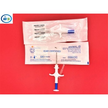 200pcs/lot 134.2KHz ISO FDX-B Animal Dogs 1.25*7mm Pet Microchips Transponder Syringe animal Id Implantable Syringe injector