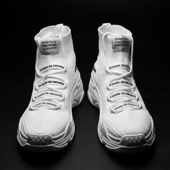 ADBOOV Shark Logo High Top Sneakers Women Knit Upper Breathable Sock Shoes Thick Sole 5 CM Fashion sapato feminino Black / White