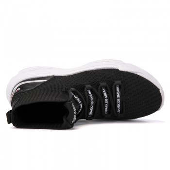 ADBOOV Shark Logo High Top Sneakers Women Knit Upper Breathable Sock Shoes Thick Sole 5 CM Fashion sapato feminino Black / White