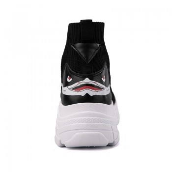 ADBOOV Shark Logo High Top Sneakers Women Knit Upper Breathable Sock Shoes Thick Sole 5 CM Fashion sapato feminino Black / White