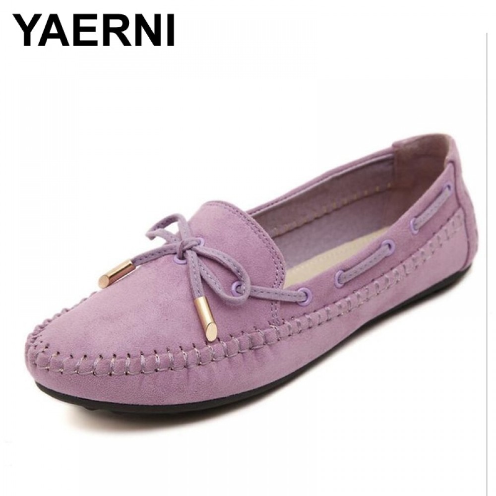 YAERNI Womens Flats Casual Bowtie Loafers Sweet Candy Colors Flats Solid Summer Shoes Woman Moccasins Female Footwear Plus Size