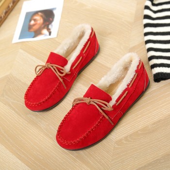 Women Flat Shoes Winter Warm Loafers Shallow Slip On Fashion Butterfly-knot Round Toe Platform Comfortable Snow Casual