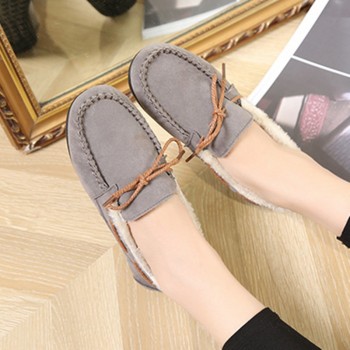 Women Flat Shoes Winter Warm Loafers Shallow Slip On Fashion Butterfly-knot Round Toe Platform Comfortable Snow Casual