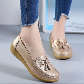 Women Ballet Shoes Flats Cut Out Leather Breathbale Moccains Women Boat Shoes Ballerina Ladies Shoes