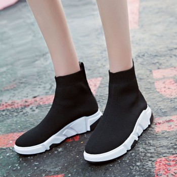 2018 new style  Autumn Winter WOMens Fashion Slip On Shoes High Top Casual Fly Weave High Top Sock Warm Shoes