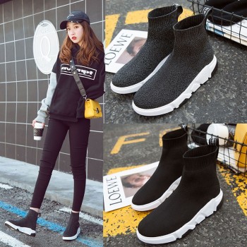 2018 new style  Autumn Winter WOMens Fashion Slip On Shoes High Top Casual Fly Weave High Top Sock Warm Shoes