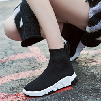2018 new style  Autumn Winter WOMens Fashion Slip On Shoes High Top Casual Fly Weave High Top Sock Warm Shoes