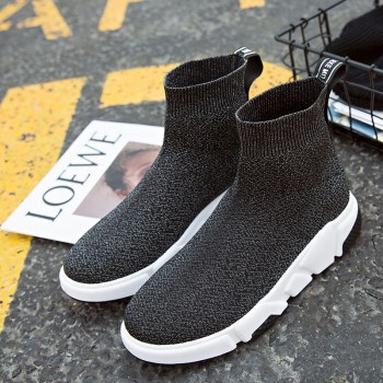2018 new style  Autumn Winter WOMens Fashion Slip On Shoes High Top Casual Fly Weave High Top Sock Warm Shoes