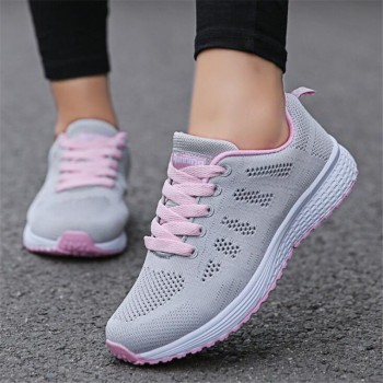 Fast delivery Women casual shoes fashion breathable Walking mesh lace up flat shoes sneakers women 2018 tenis feminino