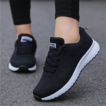 Fast delivery Women casual shoes fashion breathable Walking mesh lace up flat shoes sneakers women 2018 tenis feminino