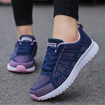 Fast delivery Women casual shoes fashion breathable Walking mesh lace up flat shoes sneakers women 2018 tenis feminino