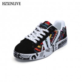 HZXINLIVE 2018 Autumn Woman Flat Casual Shoes Couple Shoes Lovers Printing Fashion Ladies Vulcanized Shoes zapatos de mujer Wild