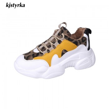 Kjstyrka 2018 new leopard mixed colors plush Fashion high quality women sneakers winter tenis feminino ladies wedges espadrilles