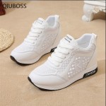 QIUBOSS 2018 Platform Wedges Womens Sneakers Spring  High Quality Mesh Breathable Increased womens shoes Casual Shoes Q130